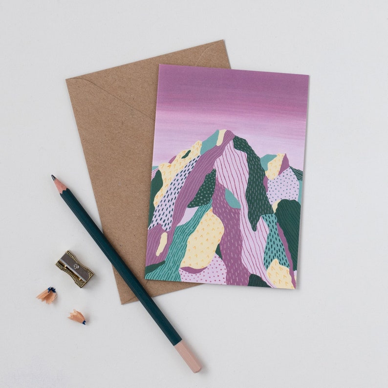 Abstract Mountain Card Purple Mountain Card Mont Blanc Blank Card French Alps Card image 1