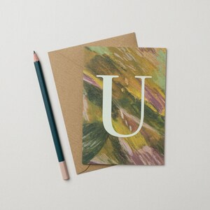 Carte alphabet lettre U - Textures arty vertes
