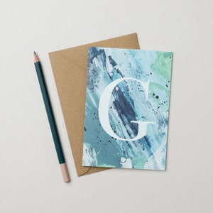 Carte alphabet lettre G - Textures arty bleues