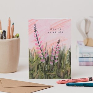 Florale Feier Karte - Rosa Blumen Zeit zum Feiern Karte - Abschluss Karte - Verlobung Karte - Hochzeitskarte