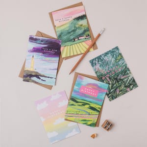 Jeu de cartes d'anniversaire Nature lumineuse - Lot de 5 cartes d'anniversaire colorées