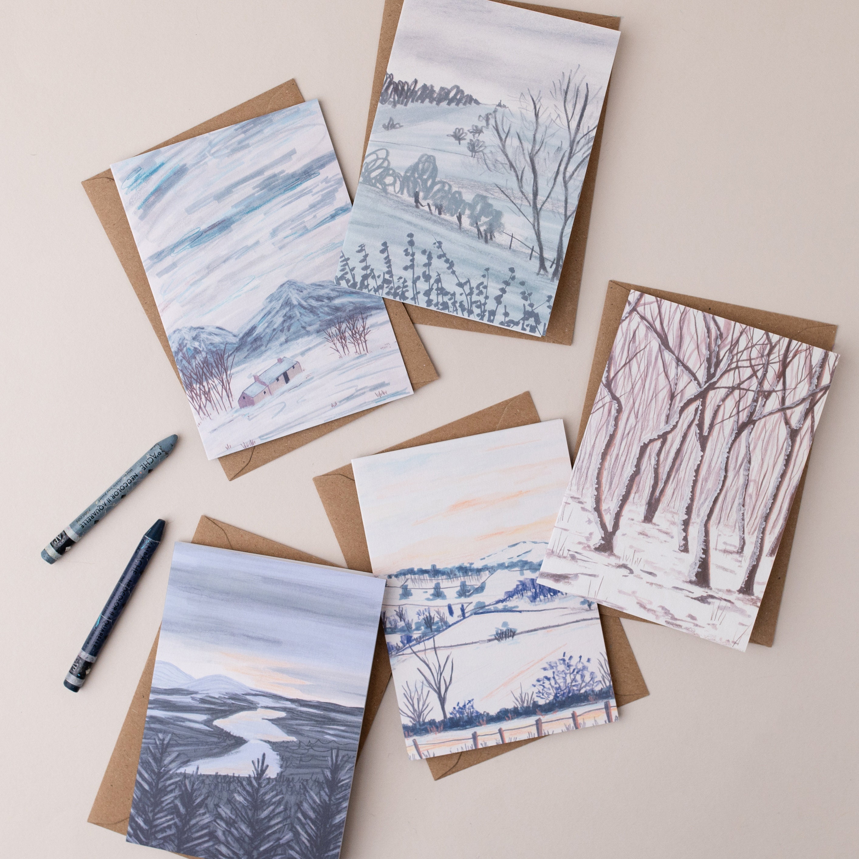Winter Landscapes Art Card Set - Illustrated Snowy British Nature