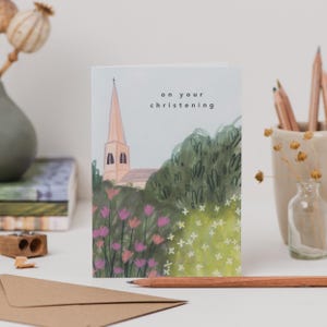 Carte de baptême - fleurs d'église - carte de célébration de cérémonie de baptême