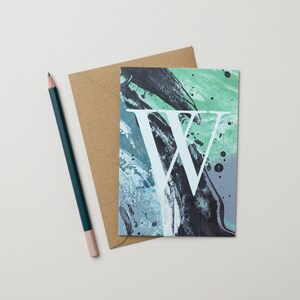Carte alphabet lettre W - Textures arty vert bleu