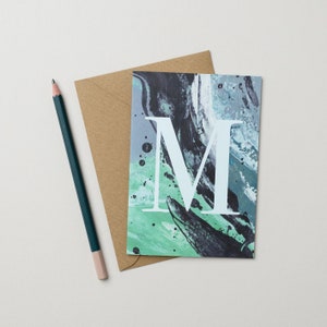 Carte alphabet lettre M - Textures arty vert bleu
