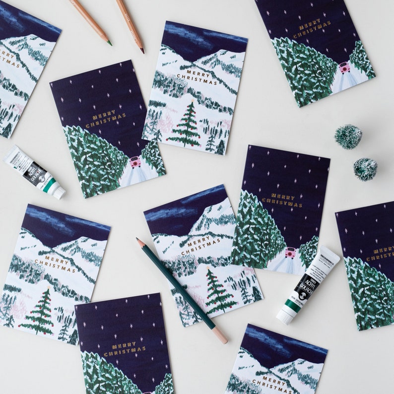 Snowy Christmas Card Set with Gold Foil Lettering image 5