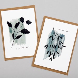 Paquet de cartes de Noël / Carte de Noël / Cartes de Noël houx / Noël botanique / Jeu de cartes de Noël / Cartes de Noël aquarelles