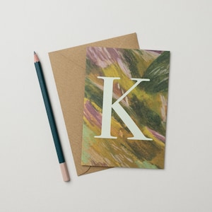 Carte alphabet lettre K - Textures arty vertes