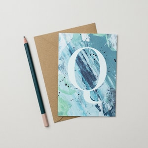 Carte alphabet lettre Q - Textures arty bleues