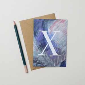 Carte alphabet lettre X - Textures arty violettes
