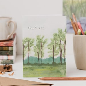 Carte de remerciement avec arbres - Pack de cartes de remerciement paysage de campagne britannique