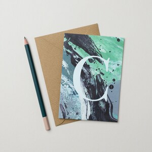 Carte alphabet lettre C - Textures arty vert bleu