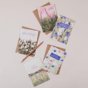 Lot de 5 cartes d'anniversaire florales - Cartes d'anniversaire nature - Lot de 5 cartes d'anniversaire fleuries
