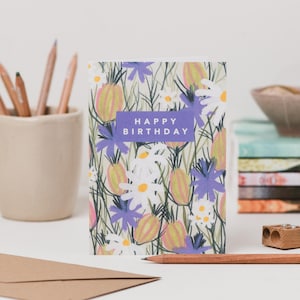 Carte d'anniversaire fleurs violettes - carte d'anniversaire florale - carte d'anniversaire nature - carte d'anniversaire fleurs