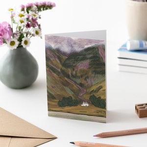 Illustrierte Landschaftskarte - Glencoe im Spätsommer, Schottisches Hochland, Schottland