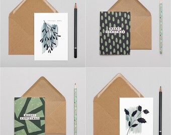 Pack de cartes de Noël / Carte de Noël / Cartes d’arbre de Noël / Noël botanique / Jeu de cartes de Noël / Cartes de Noël à l’aquarelle