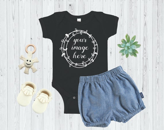 Rabbit Skins 4424 Mockup Black Baby Bodysuit Mockup