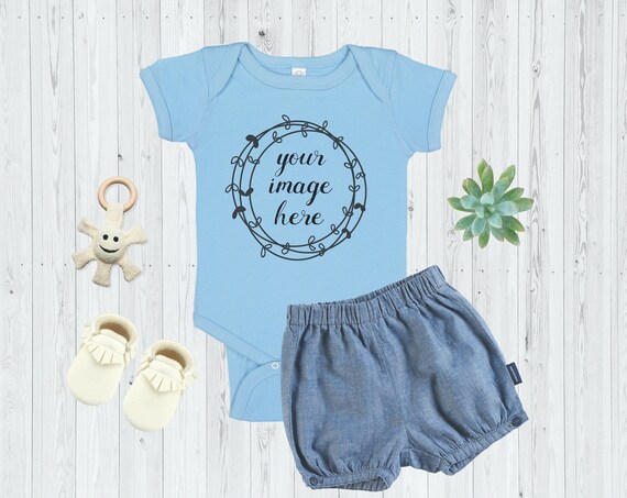 Rabbit Skins 4424 Mockup Light Blue Baby Bodysuit