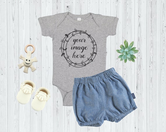 Rabbit Skins 4424 Mockup Grey Baby Bodysuit Mockup