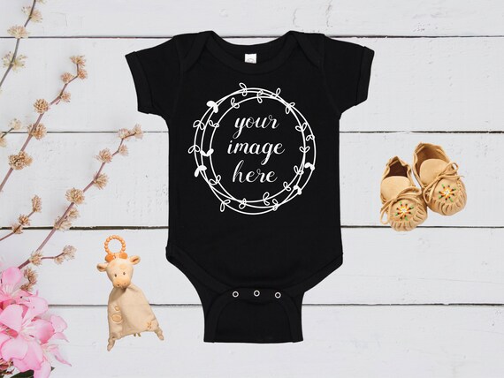 Black Baby Bodysuit Mockup Rabbit Skins 4424