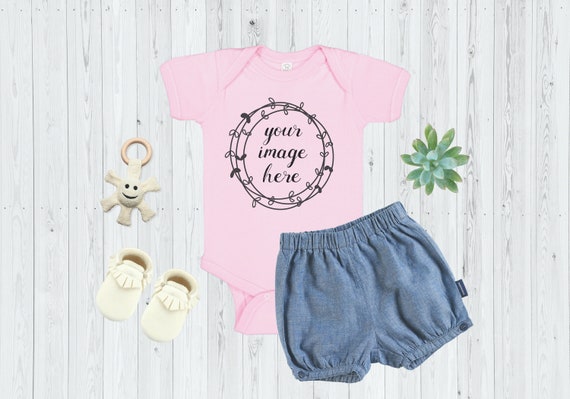 Rabbit Skins 4424 Mockup Pink Baby Bodysuit Mockup