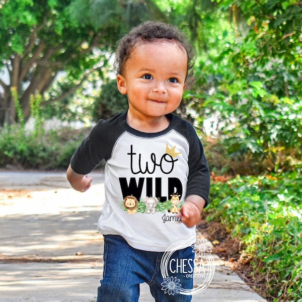 2nd Birthday Shirt Boy Outfit Two Wild 2 Year Old Jungle Safari Animals First Birthday Cake Smash Shirt, DTG Ink Print