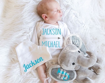 Baby Boy Shower Gift Set Customized Elephant Stuffed Animal Gift Basket Monogrammed Newborn Boy Gift Basket, Chessa Creations, Teal Blue