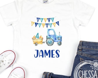 Tractor Farm Birthday Boy Shirt, 1st, 2nd, 3rd, 4th, Toddler Cake Smash Outfit, Blue, Second Birthday