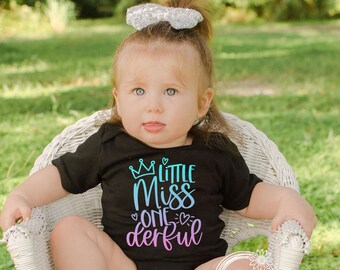 Miss Onederful Birthday Girl Baby First Birthday Outfit, 1st Birthday Shirt, ONEderful, Blue Purple Pink Ombre, Custom Birthday Cake Smash