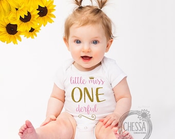 Miss Onederful Girl Birthday Outfit One Year Old, First Birthday Cake Smash Shirt 1st, Birthday Long Sleeve, Pink, Glitter Gold