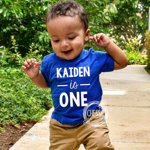 1st Birthday Boy Shirt, First Outfit One Year Old, Boys TShirt or Bodysuit, Black, White, & Blue, ANY AGE! Chessa Creations Original