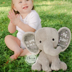 Big Sister Announcement I&#39;m going to be a Big Sister Stuffed Animal Pregnancy Elephant for New Baby Shower Gift for Sibling Pregnancy Reveal