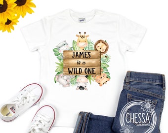 Wild One 1st Birthday Boy Outfit One Year Old Jungle Safari Shirt First Birthday Cake Smash Shirt, Woodland, DTG Ink Print