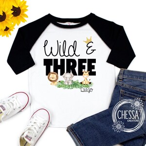 3rd Birthday Boy Outfit Wild & Three Year Old Shirt, Jungle Safari Animal 1st, 2nd, Zoo Birthday, Custom Name and Age!