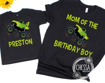 Monster Truck Geburtstag Junge Familie Shirts Outfits für Mama Papa Schwester Party Shirt Jungen Bday, JEDES ALTER! 1, 2, 3, 4, 5, 6, 7, 8, 9 Jahre alt, DTG