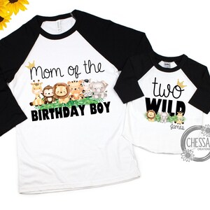 Two Wild 2nd Birthday Boy Family Shirts, Outfits for Mom, Dad, Wild One Boys Safari Animals Party Outfit Raglan ANY AGE!, Woodland
