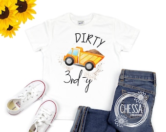 Traje de fiesta de cumpleaños de construcción para niño de 3 años, camiseta de fiesta de cumpleaños de camión volquete sucio para aplastar pastel, niño de tres años, sucio de tercer año