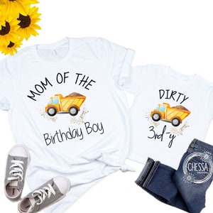 Third Birthday Shirt Construction Dump Truck Boy Family Shirts Outfits for Mom Dad Sister Party Shirt Boys Bday, 3 Year Old, Dirty Thirdy