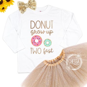 2 Year Old Girl Birthday Outfit, Two Sweet Shirt, Candy, Donut Birthday Girl Outfit, Blue Gold Glitter Pink Donut Grow Up Two Fast