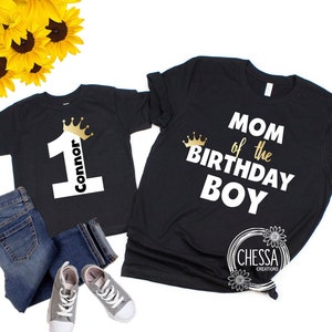 1st Birthday Boy Outfit Family Shirts, One Year Old, Mom, Dad, Sister, Brother of the Birthday Boy, Chessa Creations, Black, White  and Gold