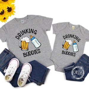 Funny Dad & Baby Shirt, Fathers Day Gift for Him Daddy Toddler Matching Shirts, Beer Shirt, Drinking Buddies, Bottle and Beer TShirts