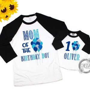 1st Birthday Boy Shirt Family Outfits, 2nd, 3rd, 4th, 5th, One, Two, Three Year Old Boys Party Raglan Cake Smash, Blue Navy Silver Balloons