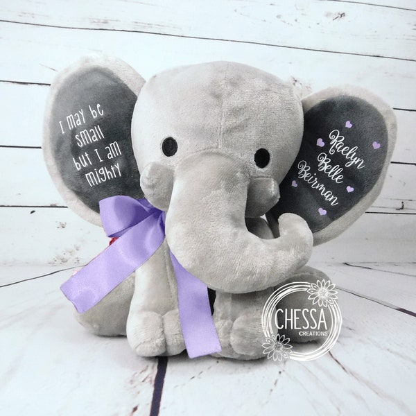 Preemie Baby Girl Gift, I May Be Small But I Am Mighty Custom Plush, Micro Baby NICU Graduate Clothes, Stuffed Animal Baby Boy Gift, Lilac