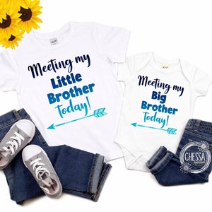Coming Home-outfit pasgeboren jongen, gepersonaliseerde Big Little Brother 1-shirtset, ontmoeting met mijn grote broer vandaag, kleine broer naar huis