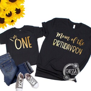 1st Birthday Boy Outfit, Family Shirts, One Two Three Four Five Year Old Black & Gold, Mom and Dad of the Birthday Boy, 1, 2, 3, 4 ANY AGE!