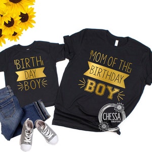 1st Birthday Boy Outfit, Family Shirts, One Year Old Modern Black and Gold, Mom & Dad of the Birthday Boy, ANY AGE! Front Design Only