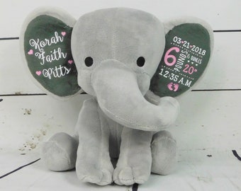 Baby Mädchen Geschenk, Geburtsanzeige Kuscheltier, Personalisierte Memory Bear Baby Geschenk, personalisierte Baby Geschenke, Elefant Dekor Rosa