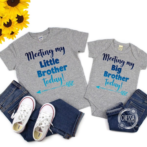 Newborn Boy Coming Home Outfit Baby, Personalized Big Little Brother Shirt Set, Meeting my Big Brother today, Little Brother Going Home