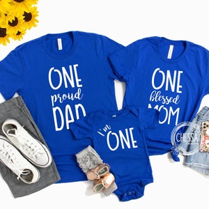 1st Birthday Boy Outfit, Family Shirts, One Year Old Royal Blue, Mom & Dad of the Birthday Boy, ANY AGE! One blessed Mom, One proud Dad