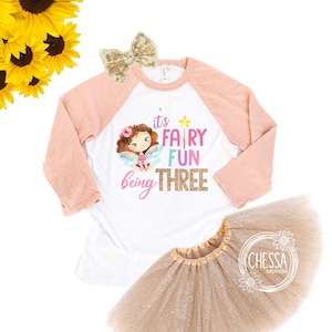 Girl Fairy Birthday Party Shirt Tutu Outfit for Girls, Short or Long Sleeve, ANY AGE! 1, 2, 3, 4, 5, 6, 7, 8 Year Old, Gold Tutu and Bow